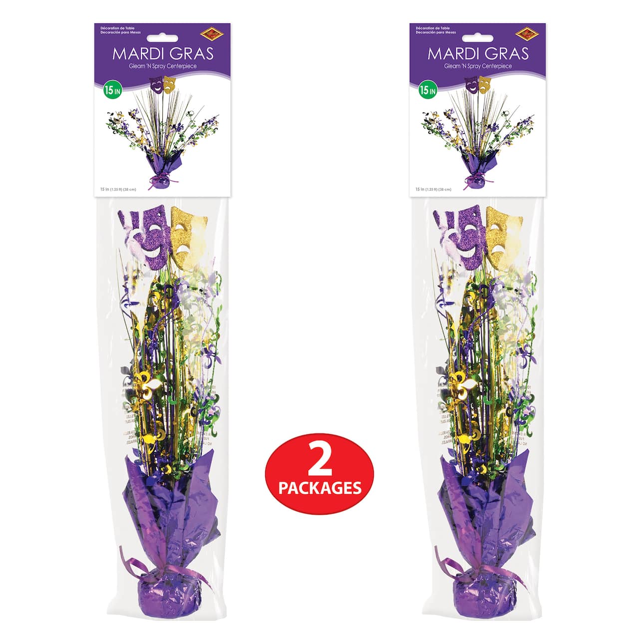 Beistle 15" Mardi Gras Gleam 'N Spray Centerpieces, 2ct.